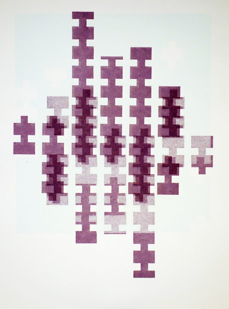 ´sky blue, plum brown, double on white, serie C (for Agnes)`, 2002, screen print on paper, 69 x 50 cm, Künstlerin-Köln